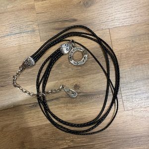 Brighton Black Leather Silver Heart Swirls Belt OS